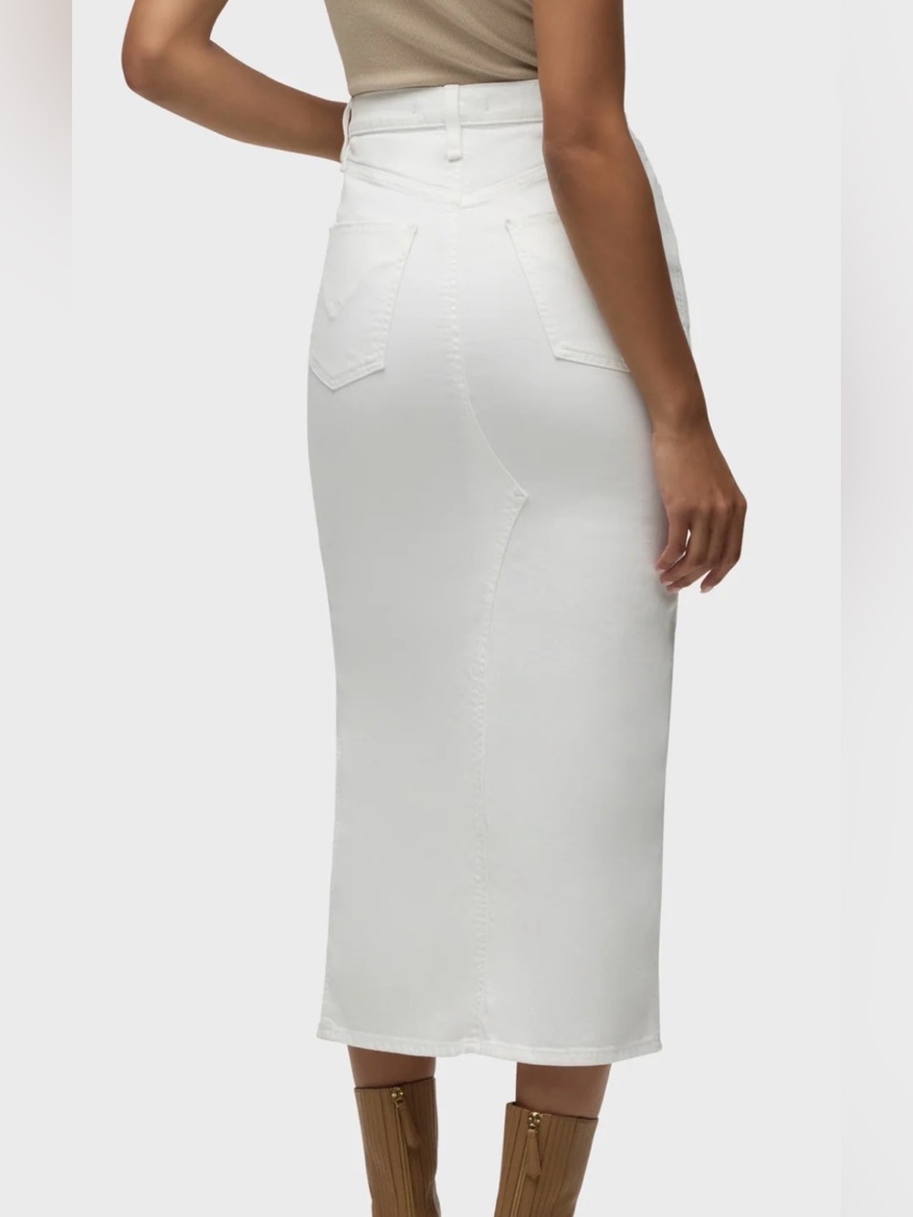 Hudson Jeans Reconstructed White Denim Midi Pencil Skirt Front Slit Size 23/00 - Picture 3 of 14
